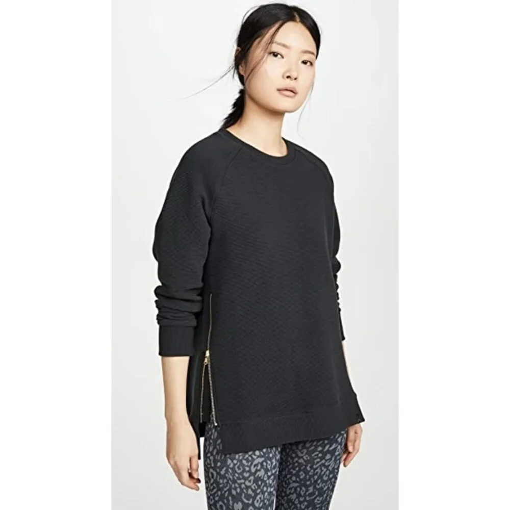 NWT Varley Manning Sweatshirt XS Black Side Zippers Long Sleeve‎ Ribbed Crewneck